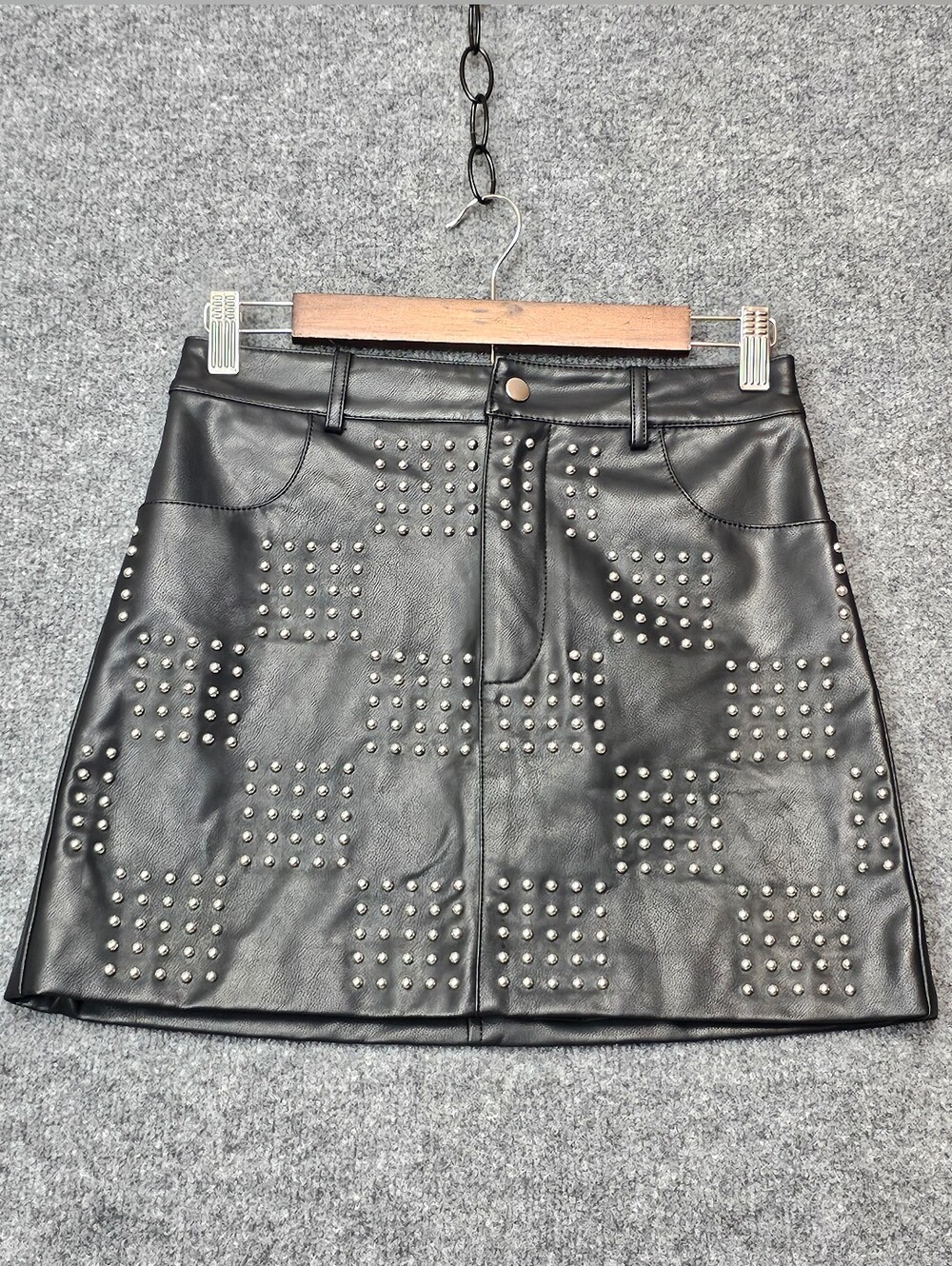 NWT| Forever 21| Studded Black| Faux Leather| Mini Skirt| Size- Small